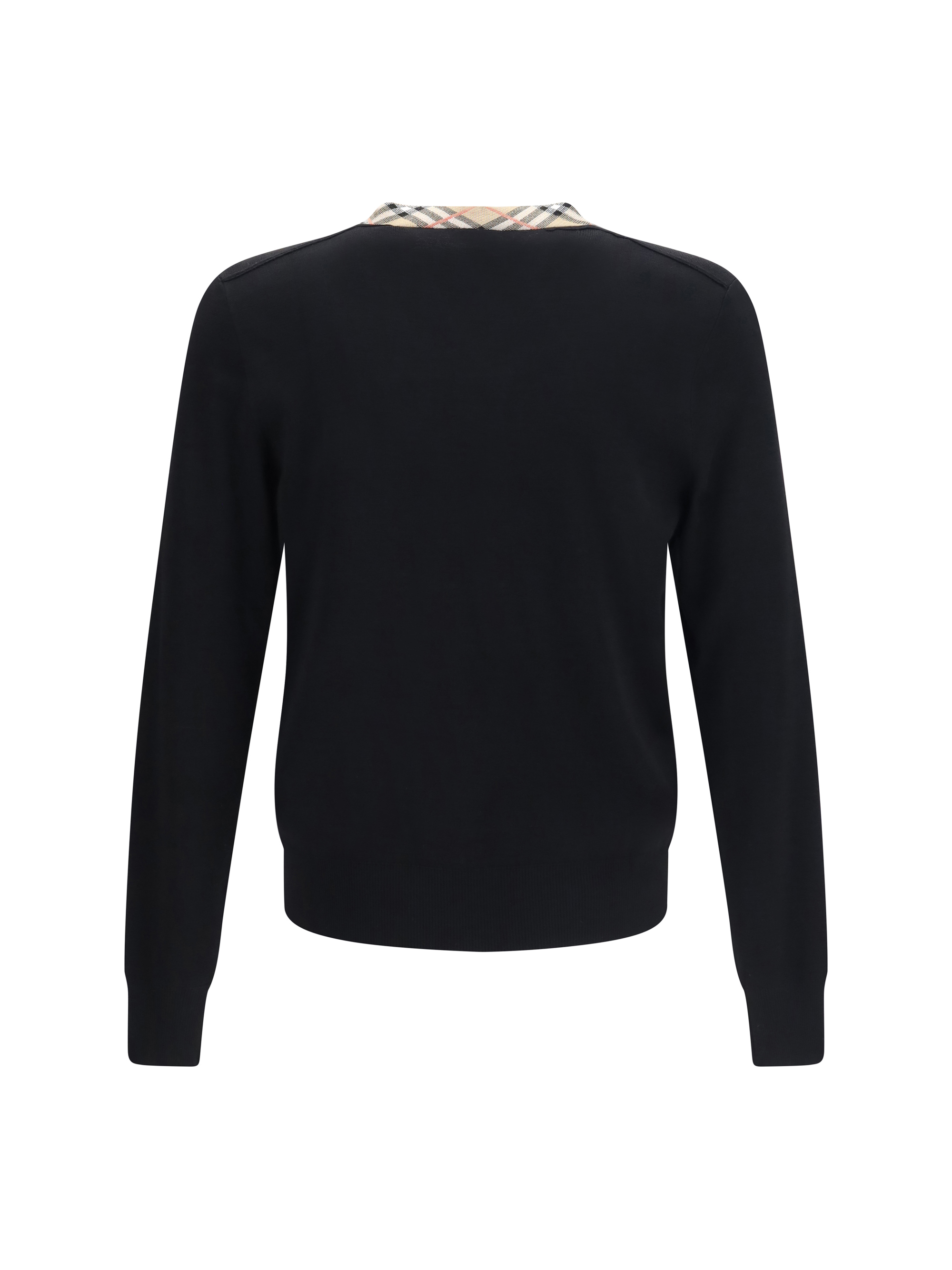 Check trim wool Sweater