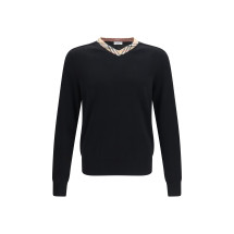 Check trim wool Sweater
