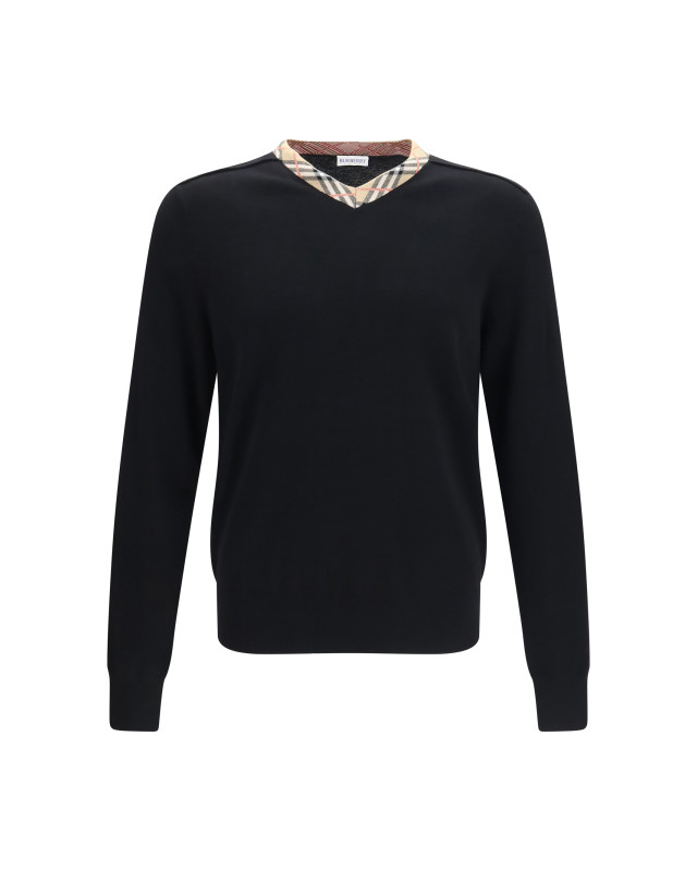 Check trim wool Sweater