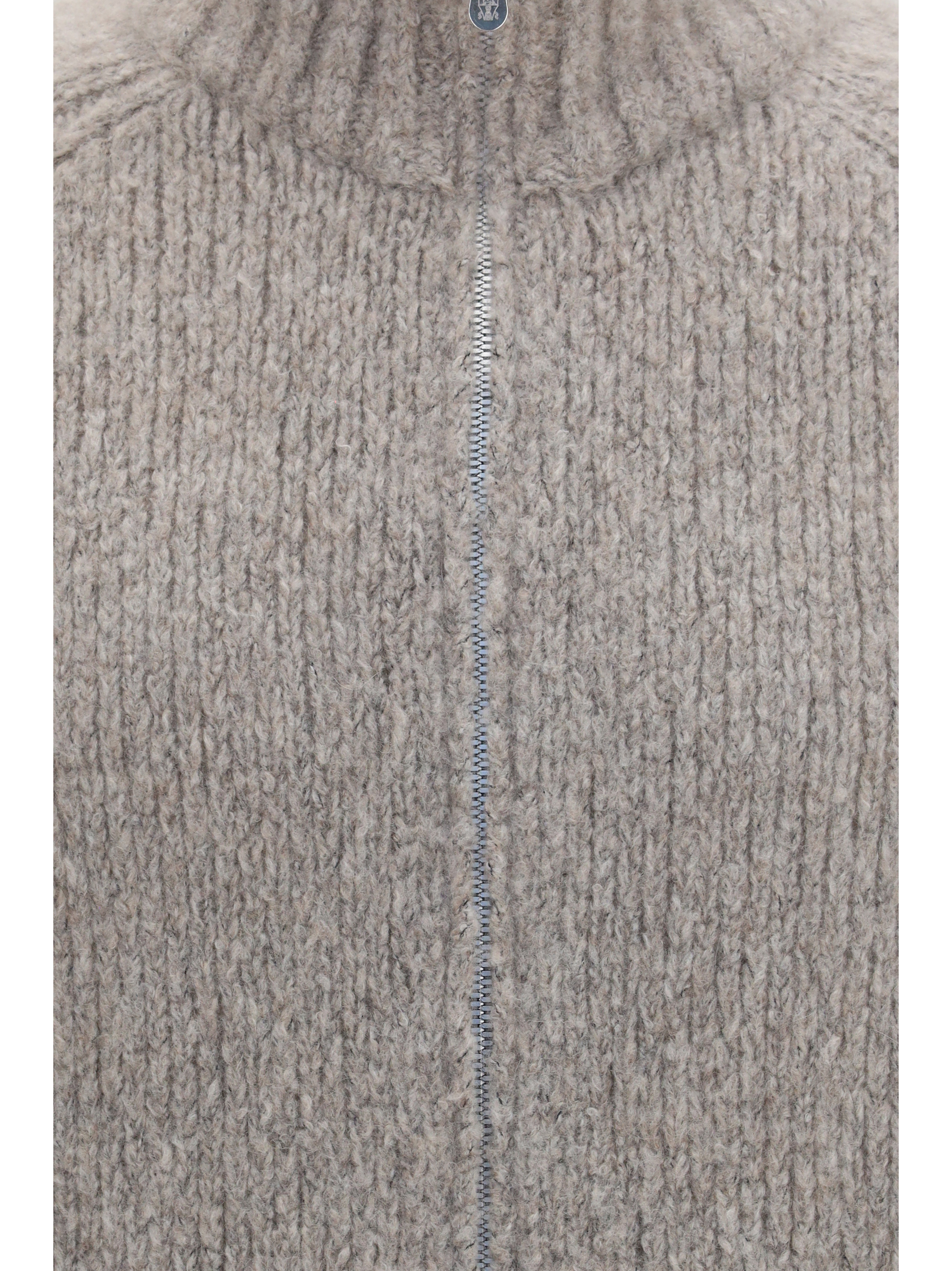 High-neck cashmere and silk Cardigan with zip