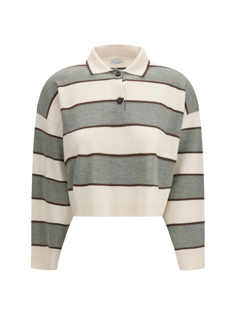 Polo Crop in Sparkling Stripes knit