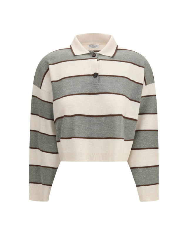 Polo Crop in Sparkling Stripes knit