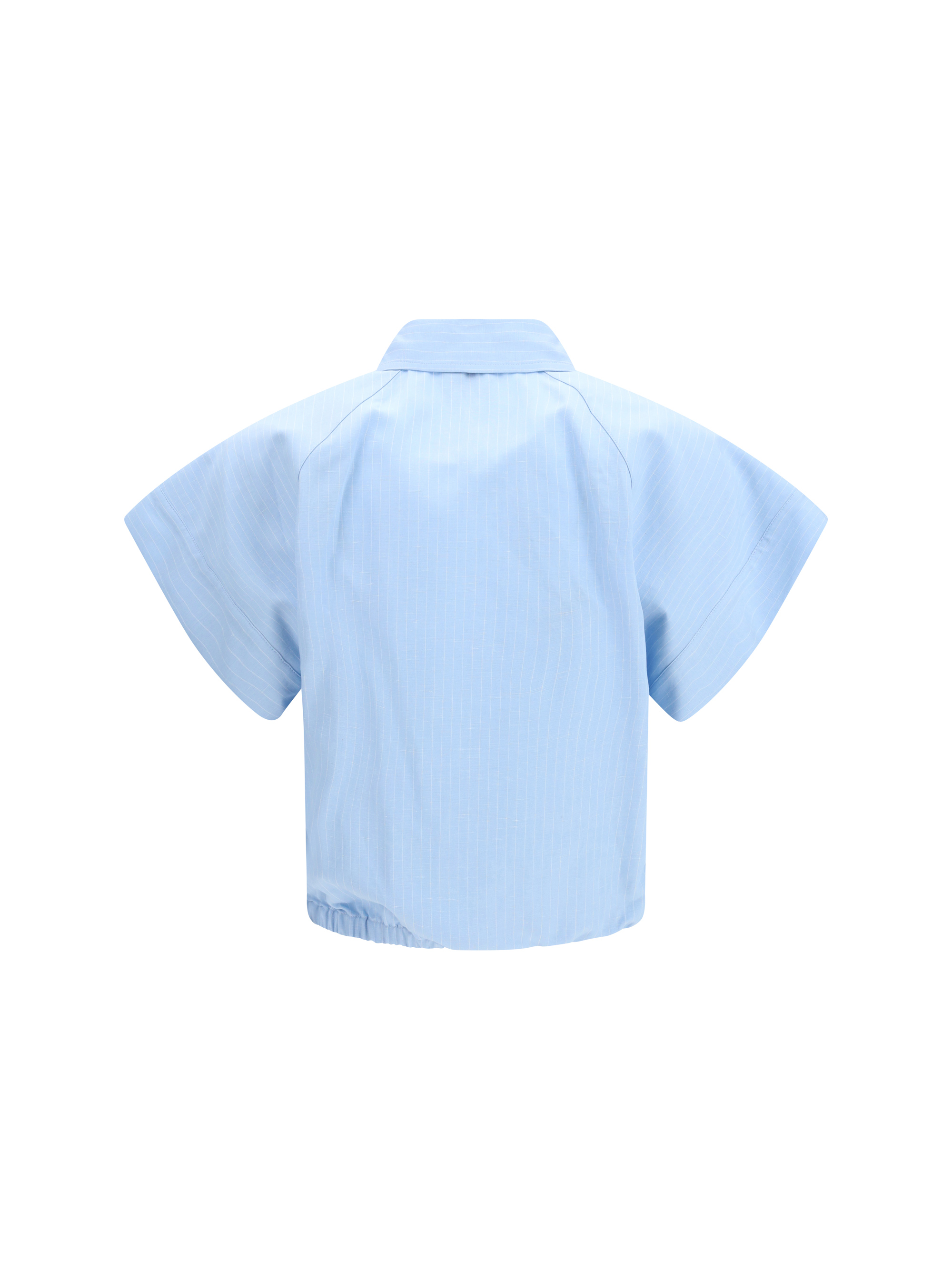 Short-sleeve Shirt in striped viscose and linen canvas