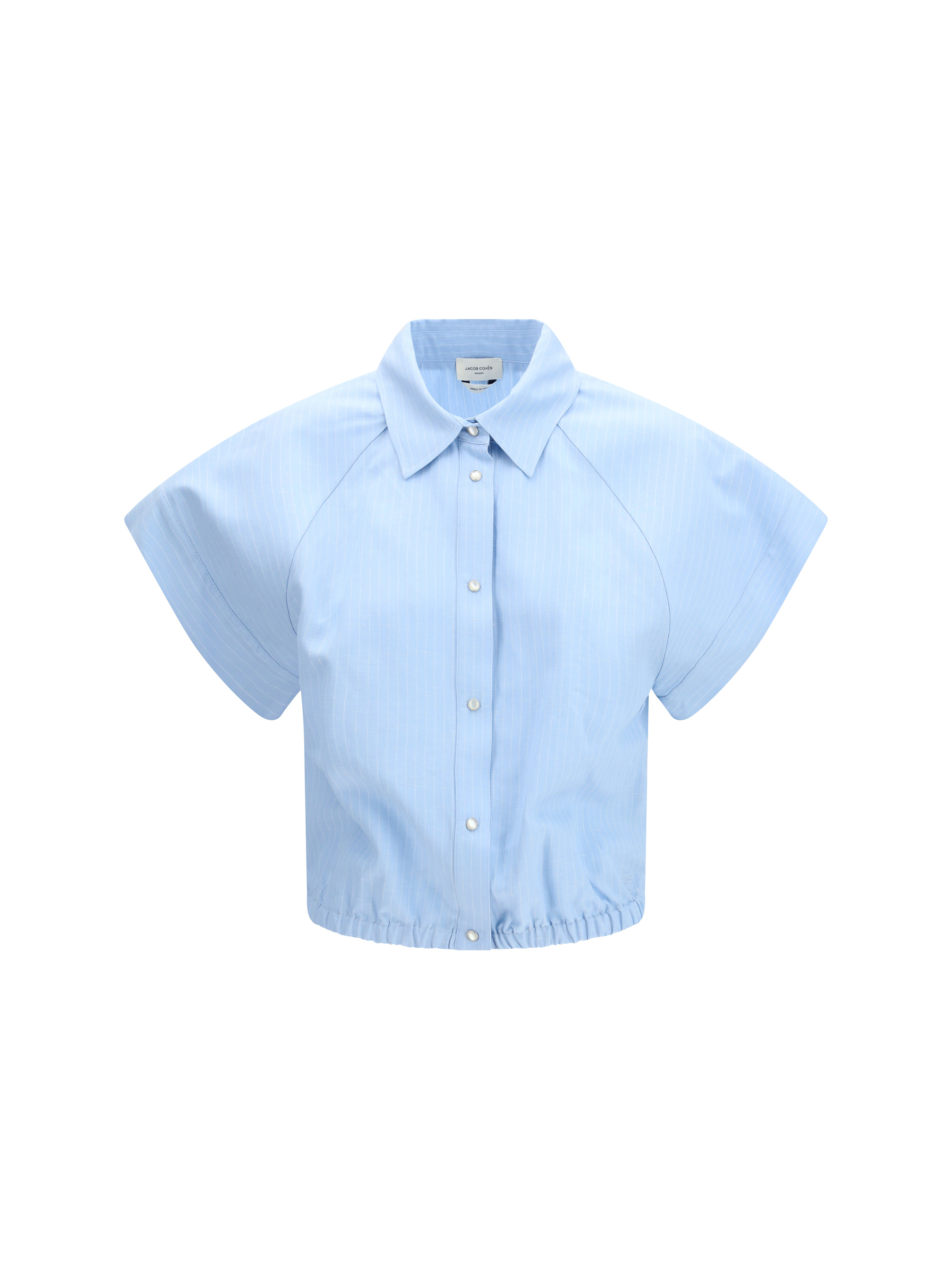 Short-sleeve Shirt in striped viscose and linen canvas