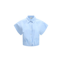 Short-sleeve Shirt in striped viscose and linen canvas