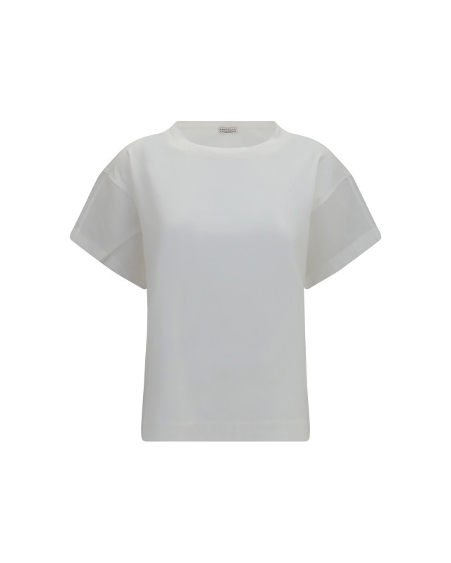 Cotton T-shirt with sheer sleeves and side panels