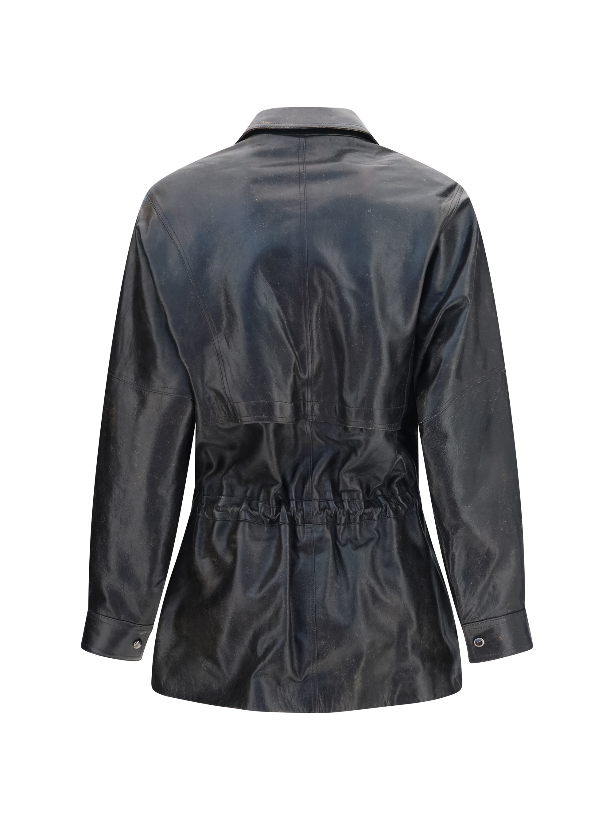 Vintage leather Jacket with drawstring
