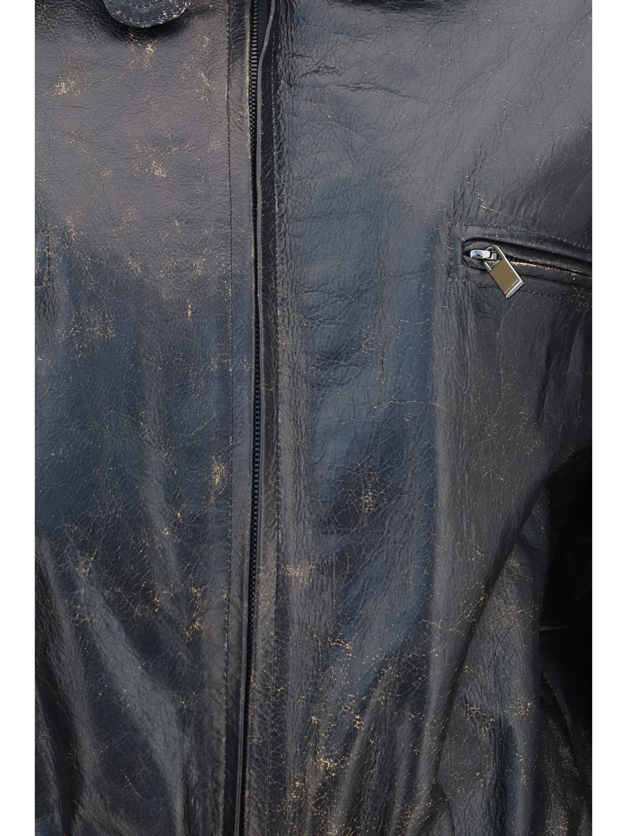 Vintage leather Jacket with drawstring