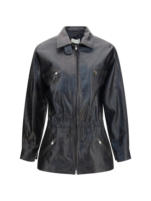 Vintage leather Jacket with drawstring