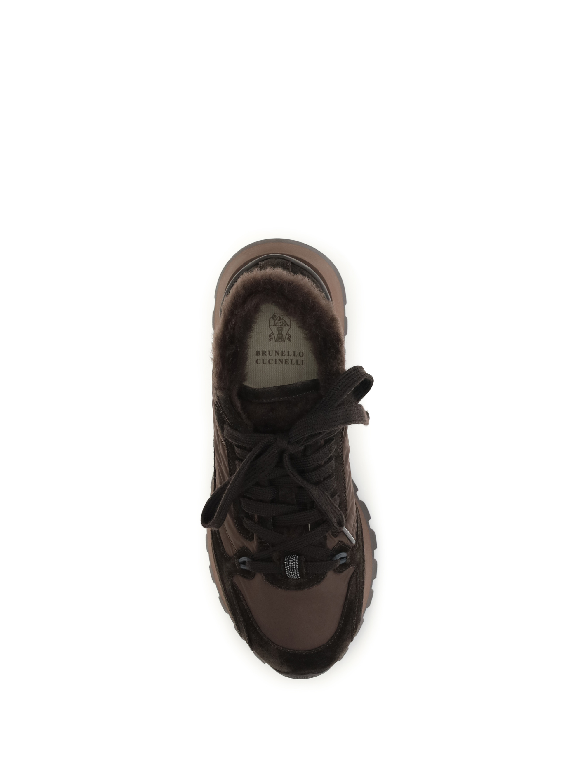 Suede and techno fabric Sneakers with shearling lining and monile