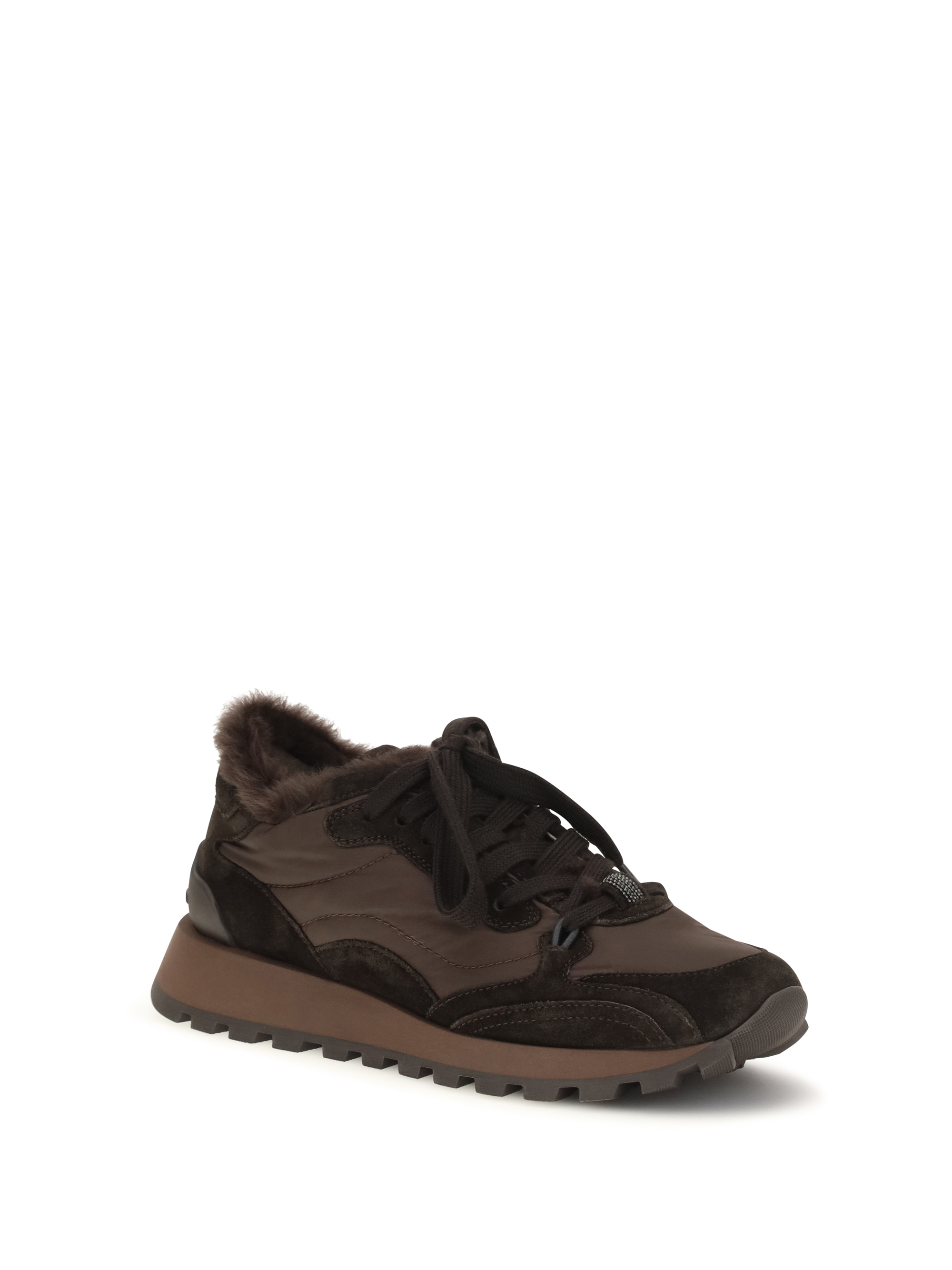 Suede and techno fabric Sneakers with shearling lining and monile