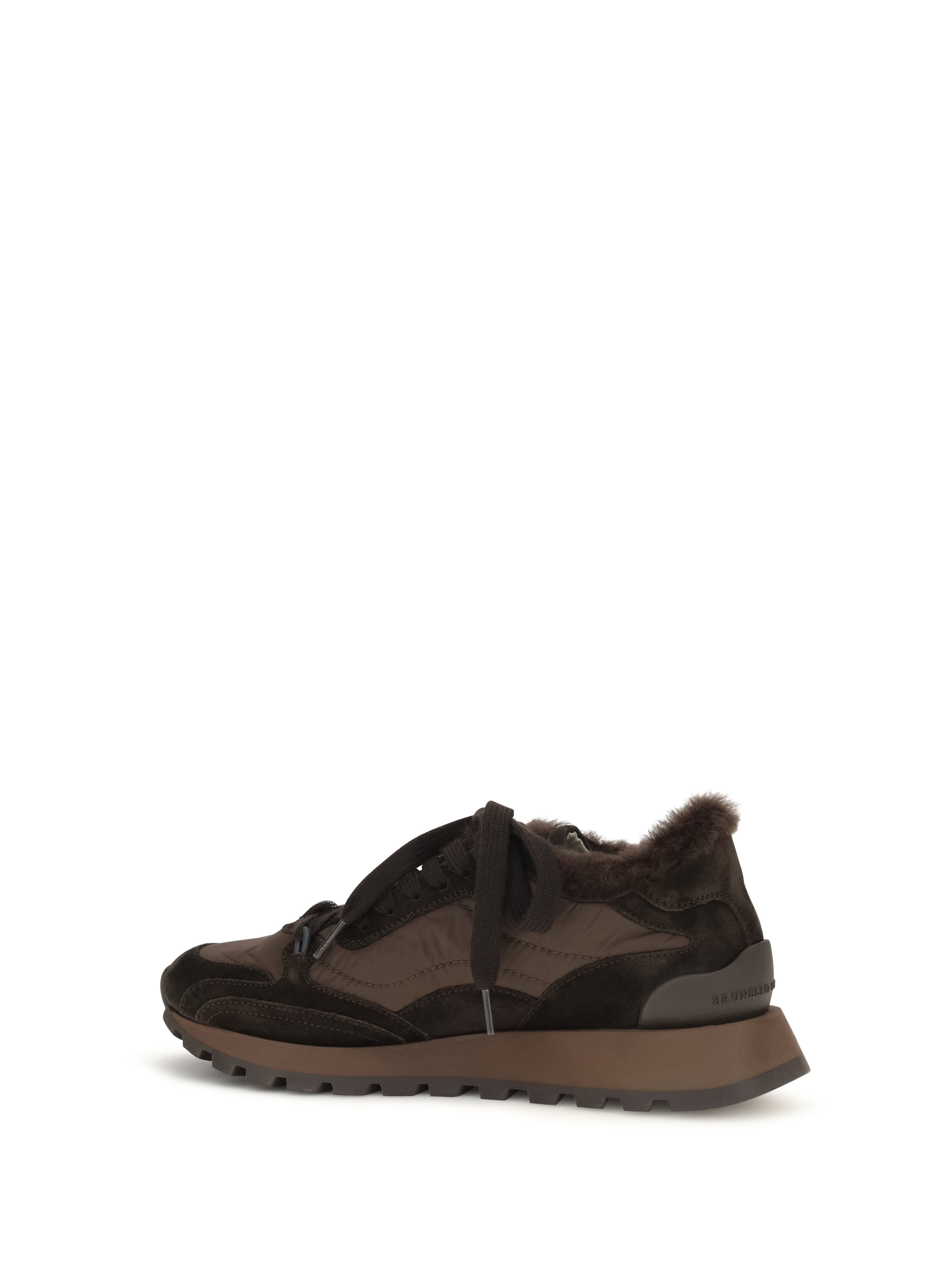 Suede and techno fabric Sneakers with shearling lining and monile