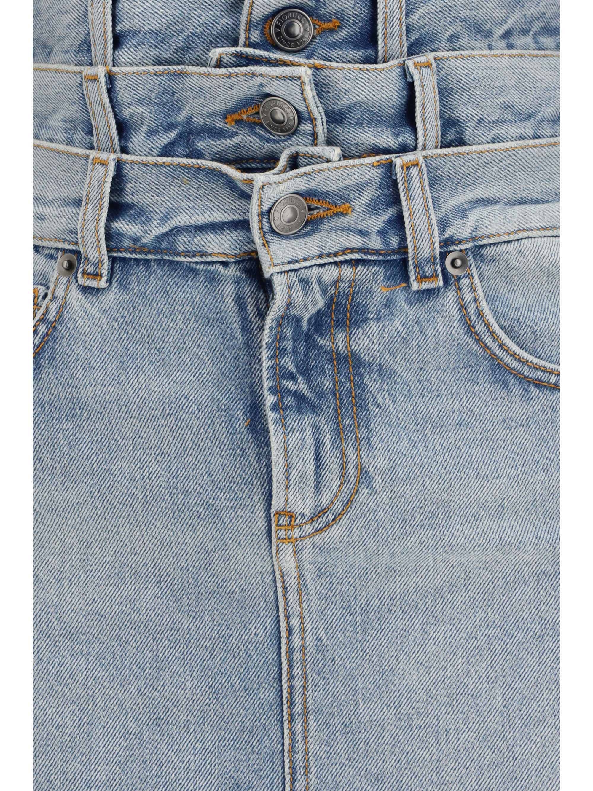 Midi denim Skirt with triple layer
