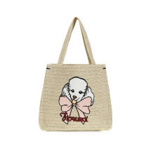 Raffia Tote Bag with poodle