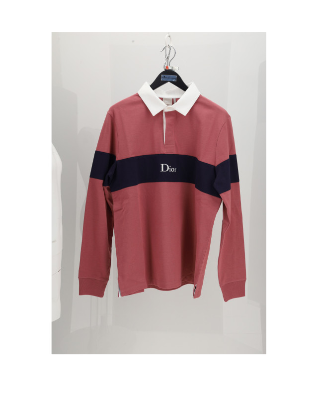 POLO JERSEY ROSA CON STRIPE BLU