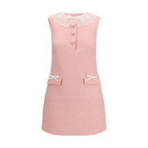 Bouclé mini Dress with lace collar
