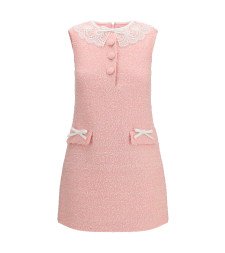 Bouclé mini Dress with lace collar