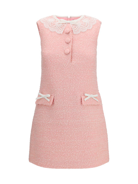Bouclé mini Dress with lace collar