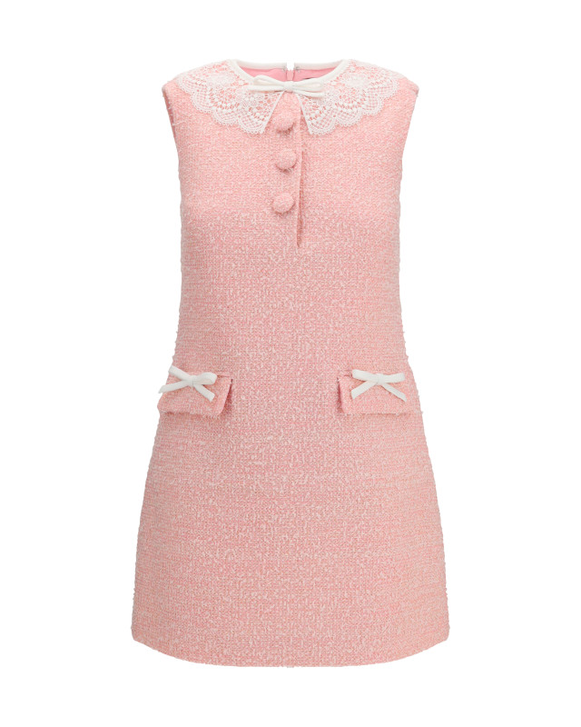 Bouclé mini Dress with lace collar