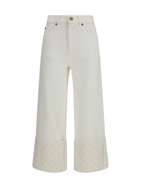 T Monogram Contrast Cuff Straight-Leg Jeans