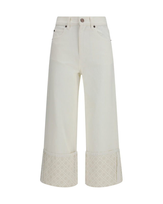 T Monogram Contrast Cuff Straight-Leg Jeans