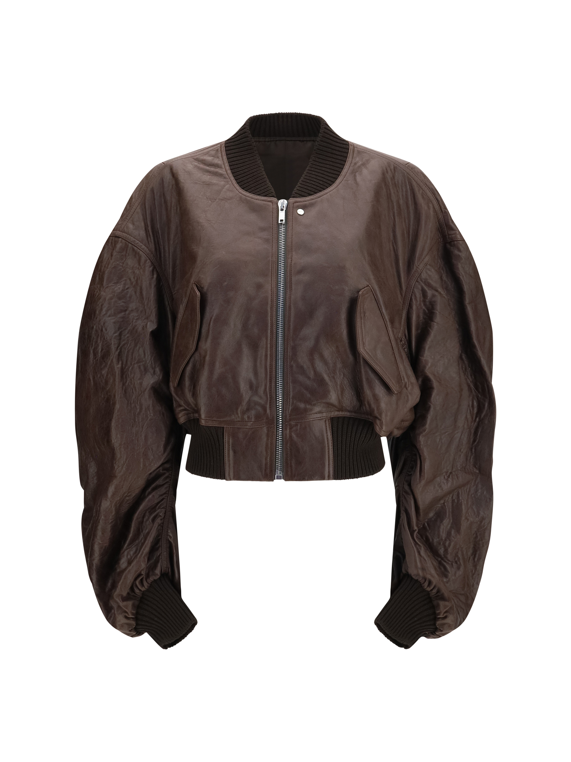 Cropped leather Bomber Jacket