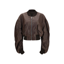 Cropped leather Bomber Jacket