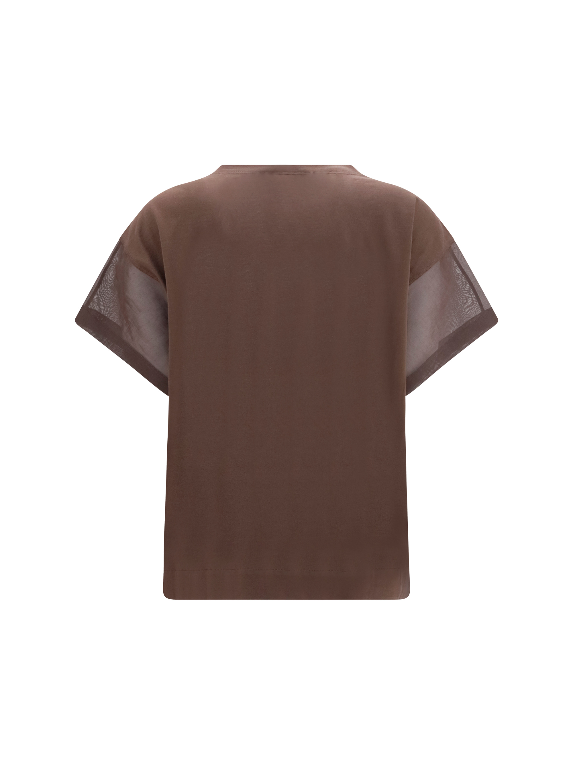 Cotton T-shirt with sheer sleeves and side panels