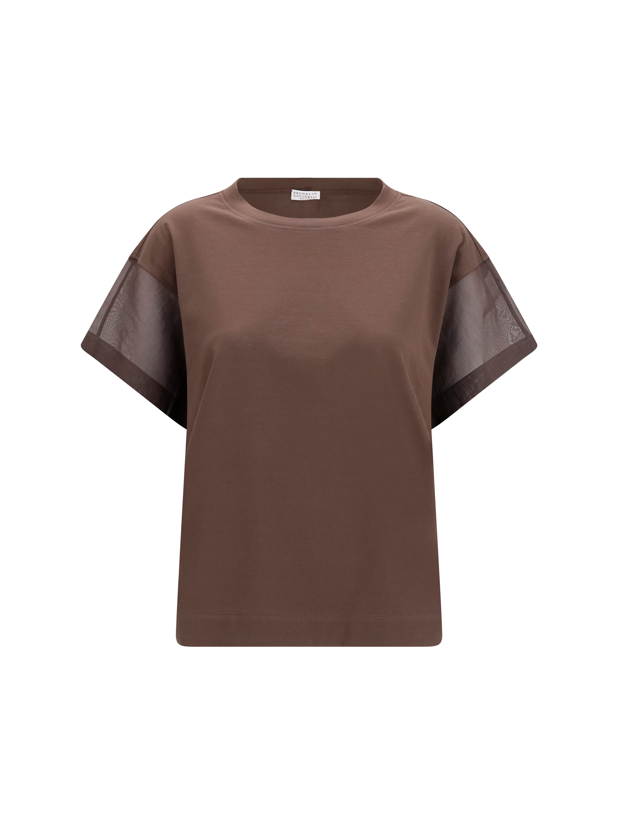 Cotton T-shirt with sheer sleeves and side panels