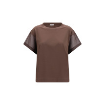 Cotton T-shirt with sheer sleeves and side panels