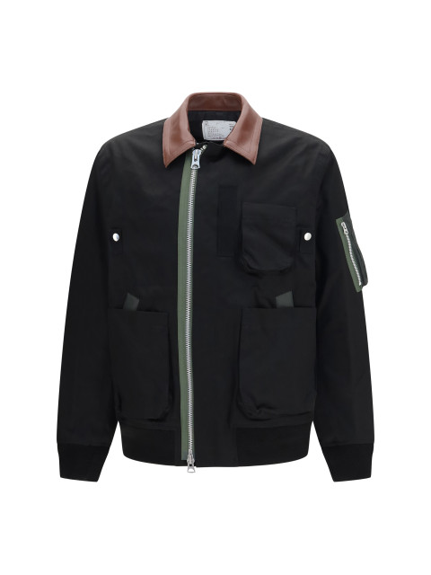 Cotton Bomber Jacket with leather details