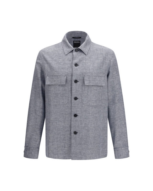 Crossover Shirt Jacket in linen wool and silk