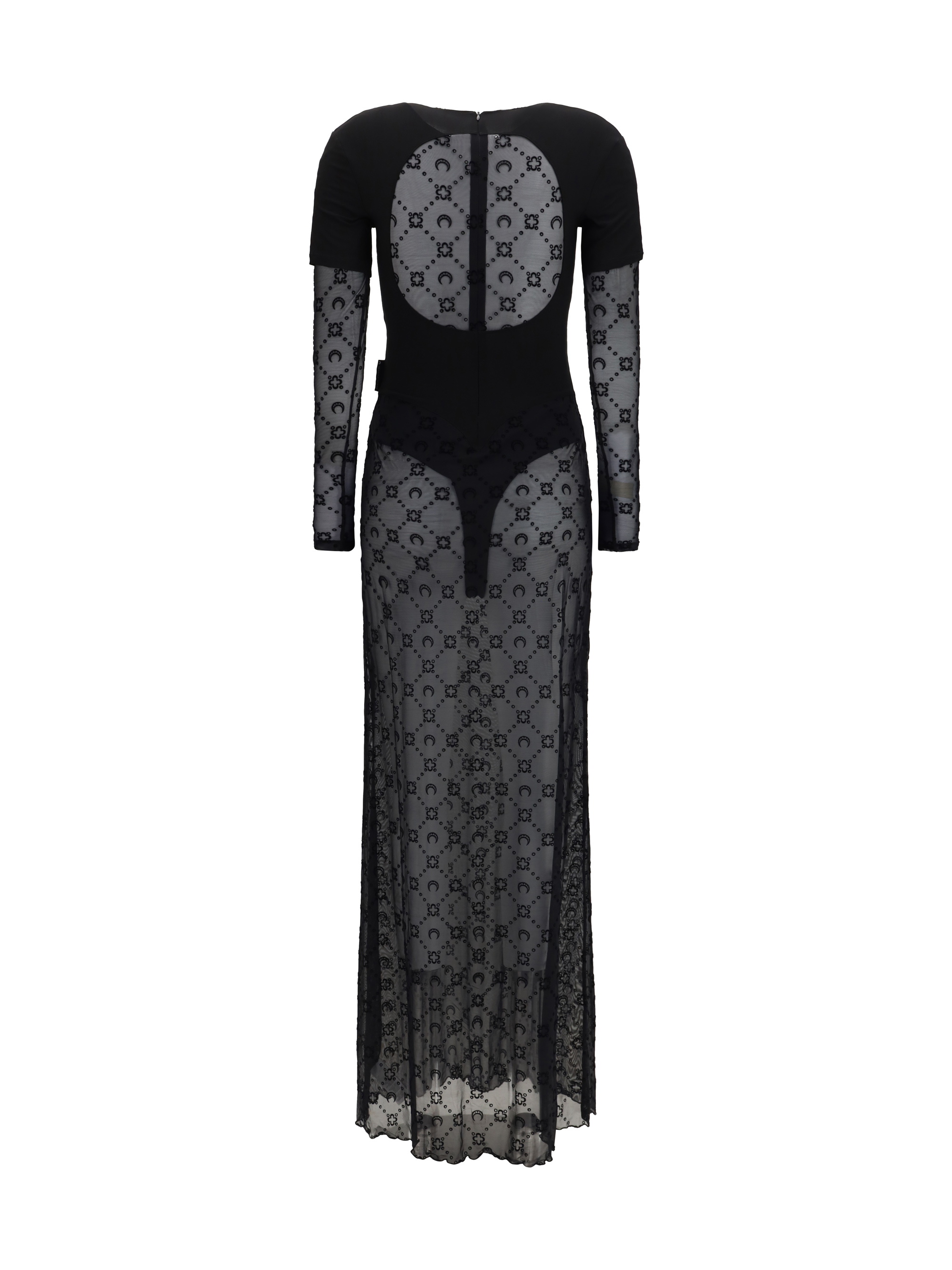 Layered long Dress in jersey and mesh
