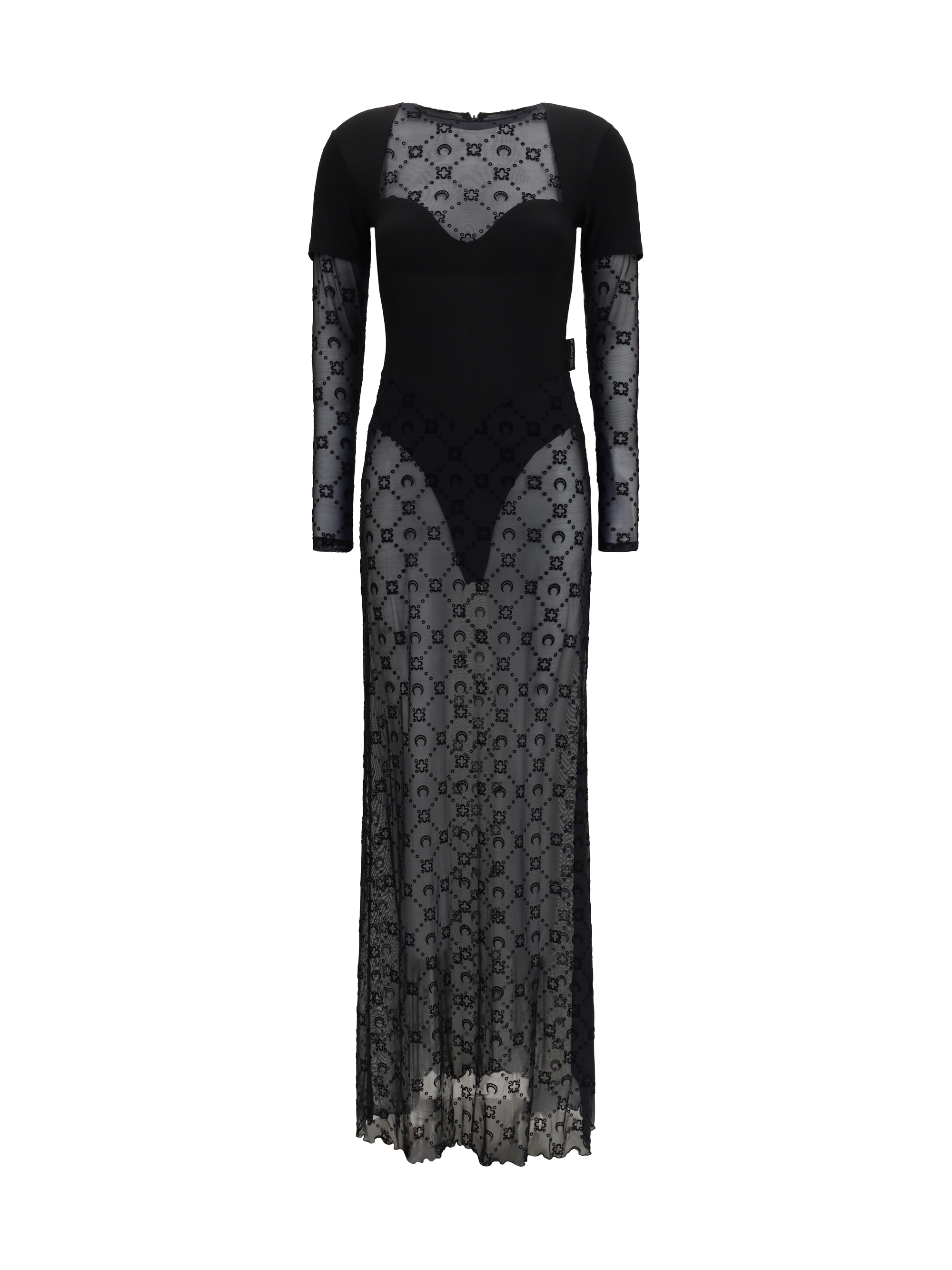 Layered long Dress in jersey and mesh