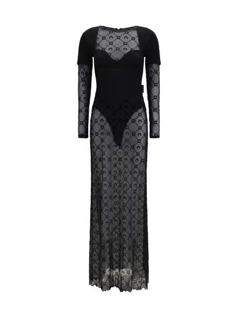 Layered long Dress in jersey and mesh