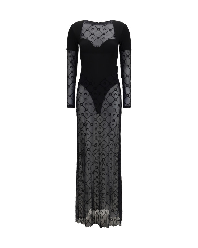 Layered long Dress in jersey and mesh