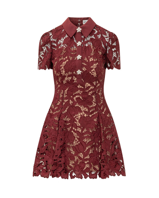 [Self-portrait] Short sleeve dress FW26 PF26111SABU BURGUNDY