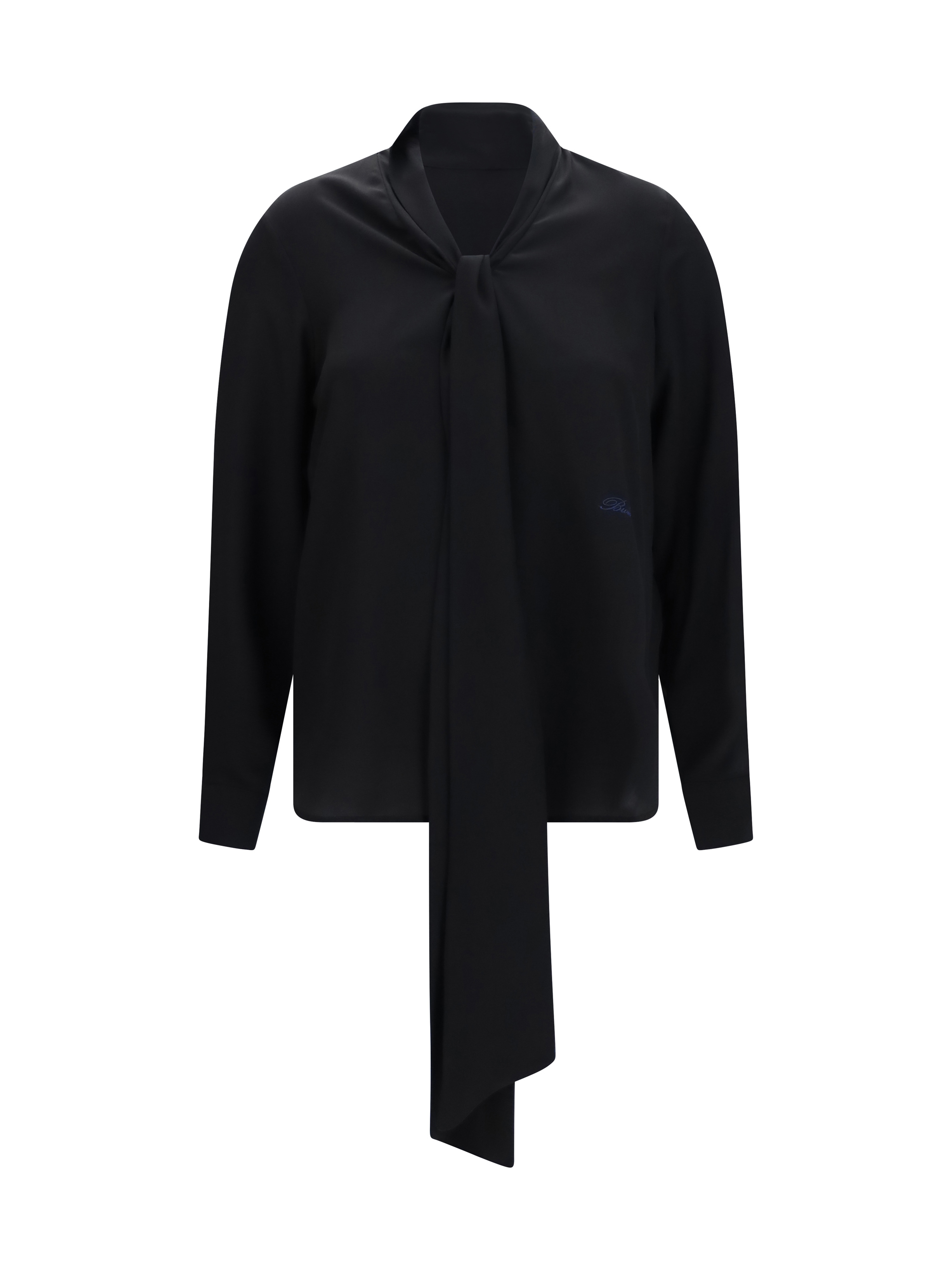 Silk Blouse with embroidered logo and scarf detail