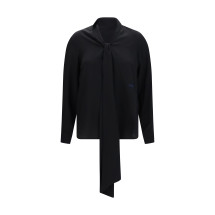 Silk Blouse with embroidered logo and scarf detail