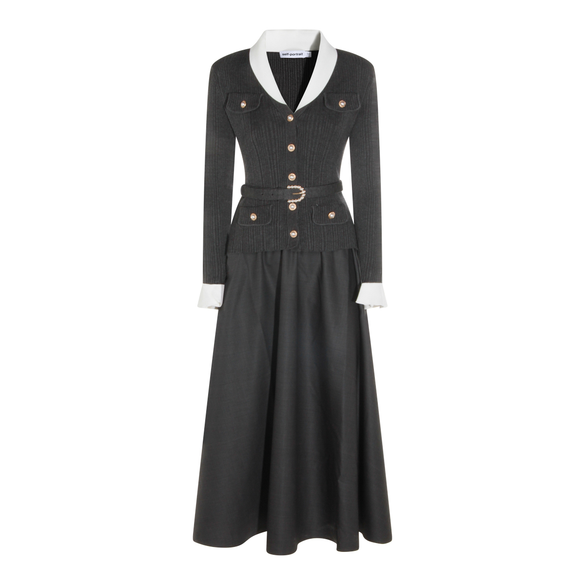 [Self - portrait] Long sleeve dress FW26 PF26131MAGRGREY