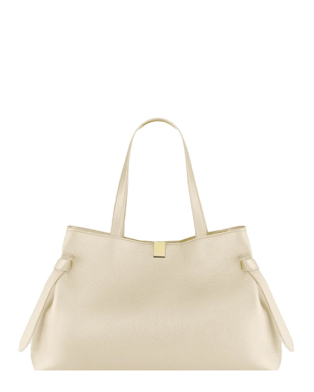 [YUZEFI] Tote bag FW26 GYOZA-TOTE-PEBBLE-GRAIN-LEATHER_ANGORA
