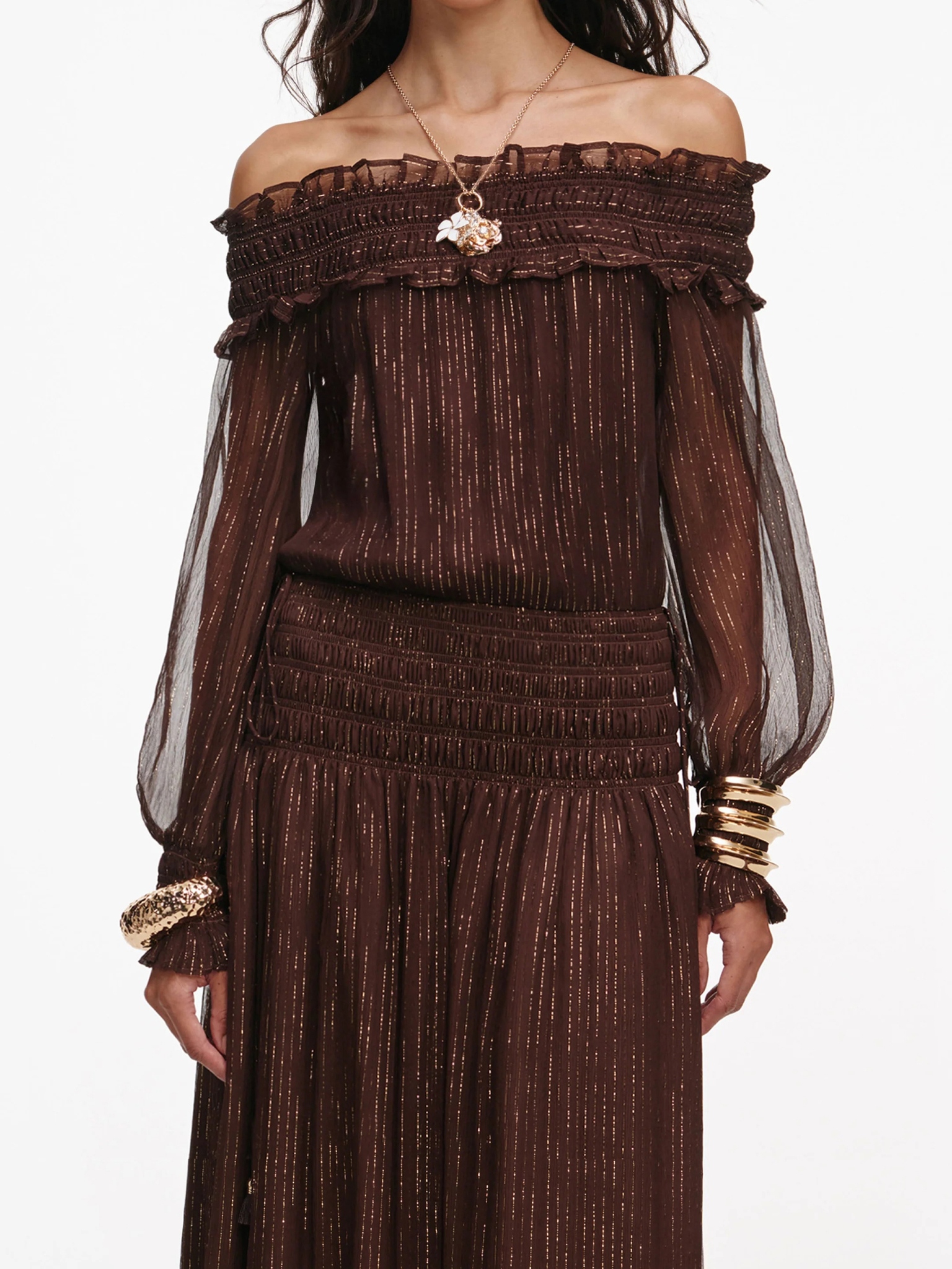 [SELF PORTRAIT] Long sleeve dress SS26 RS26156XABRBROWN