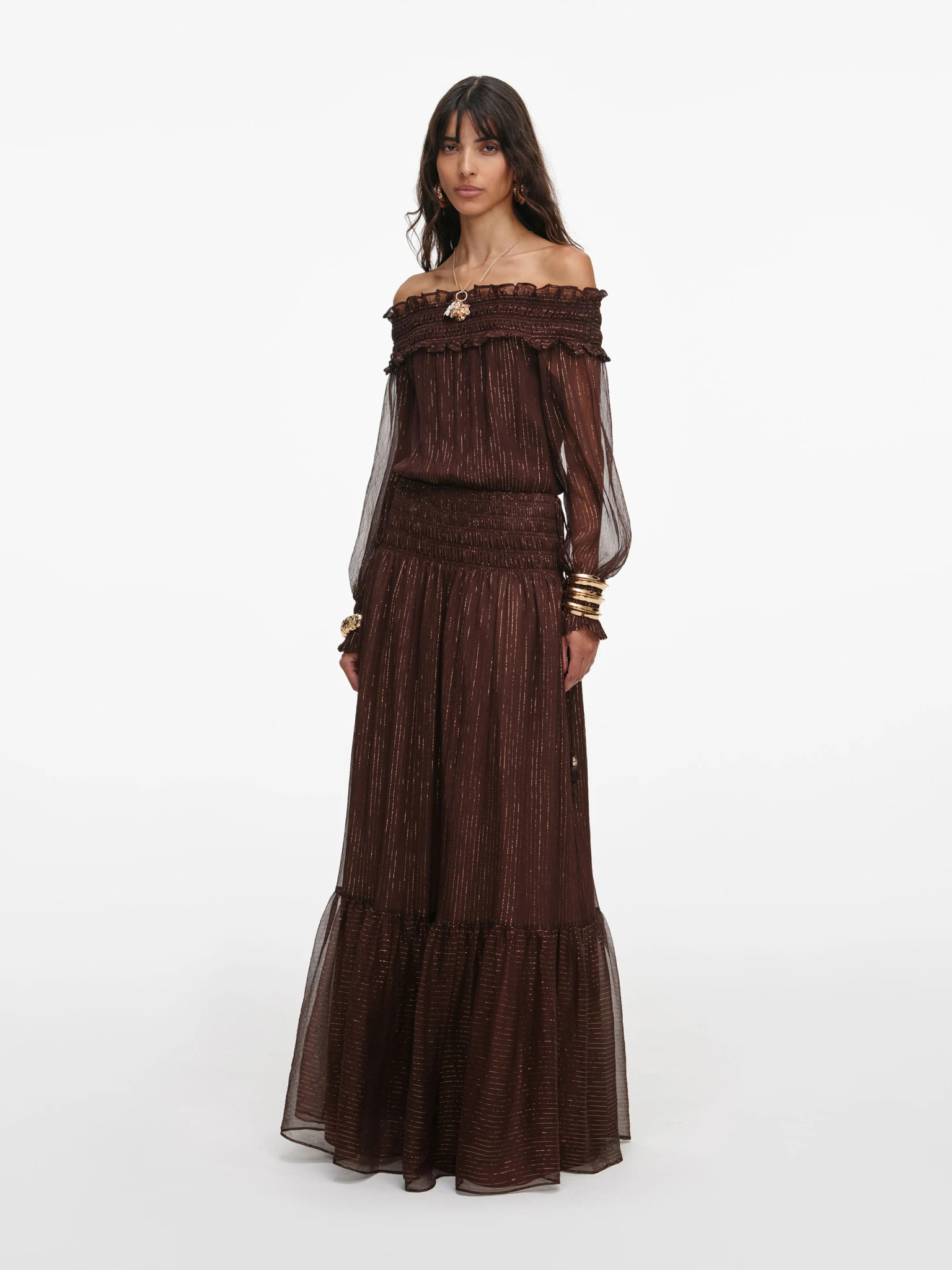 [SELF PORTRAIT] Long sleeve dress SS26 RS26156XABRBROWN
