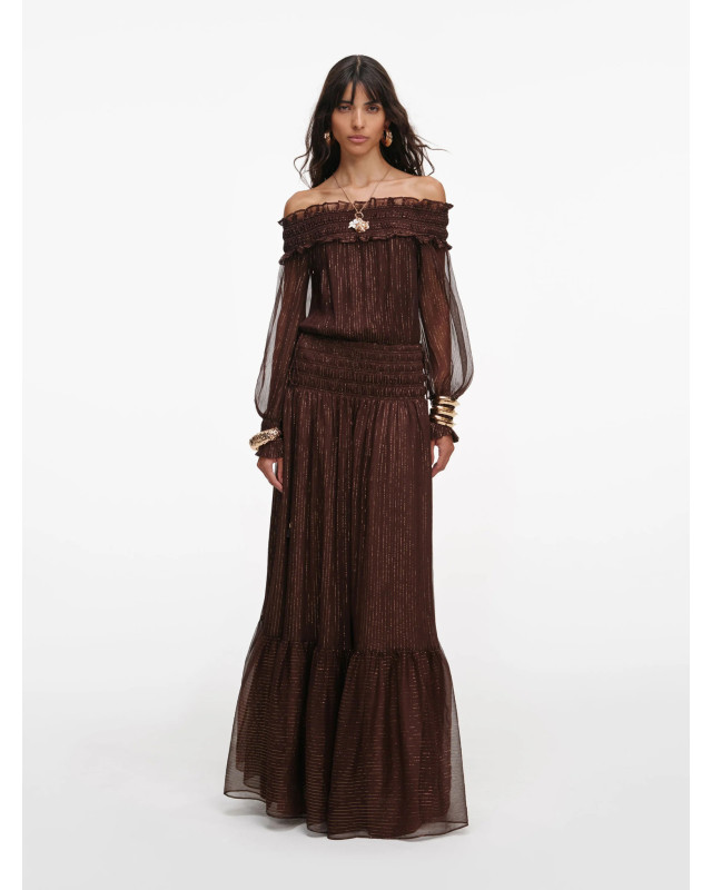 [SELF PORTRAIT] Long sleeve dress SS26 RS26156XABRBROWN