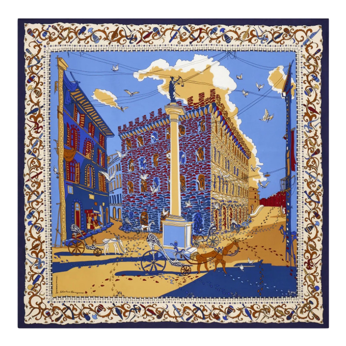 [Salvatore Ferragamo] Scarf FW26 792623311595NAVY/CAMMELLO