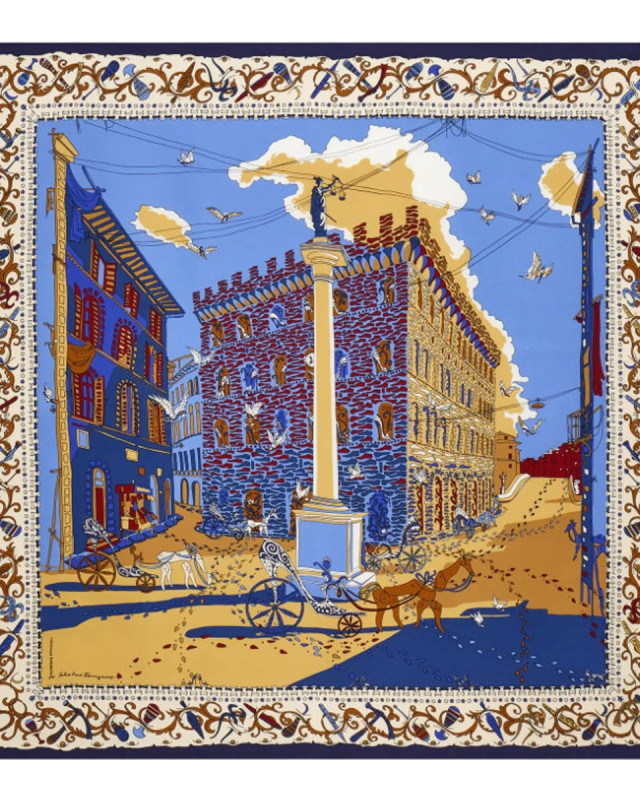 [Salvatore Ferragamo] Scarf FW26 792623311595NAVY/CAMMELLO
