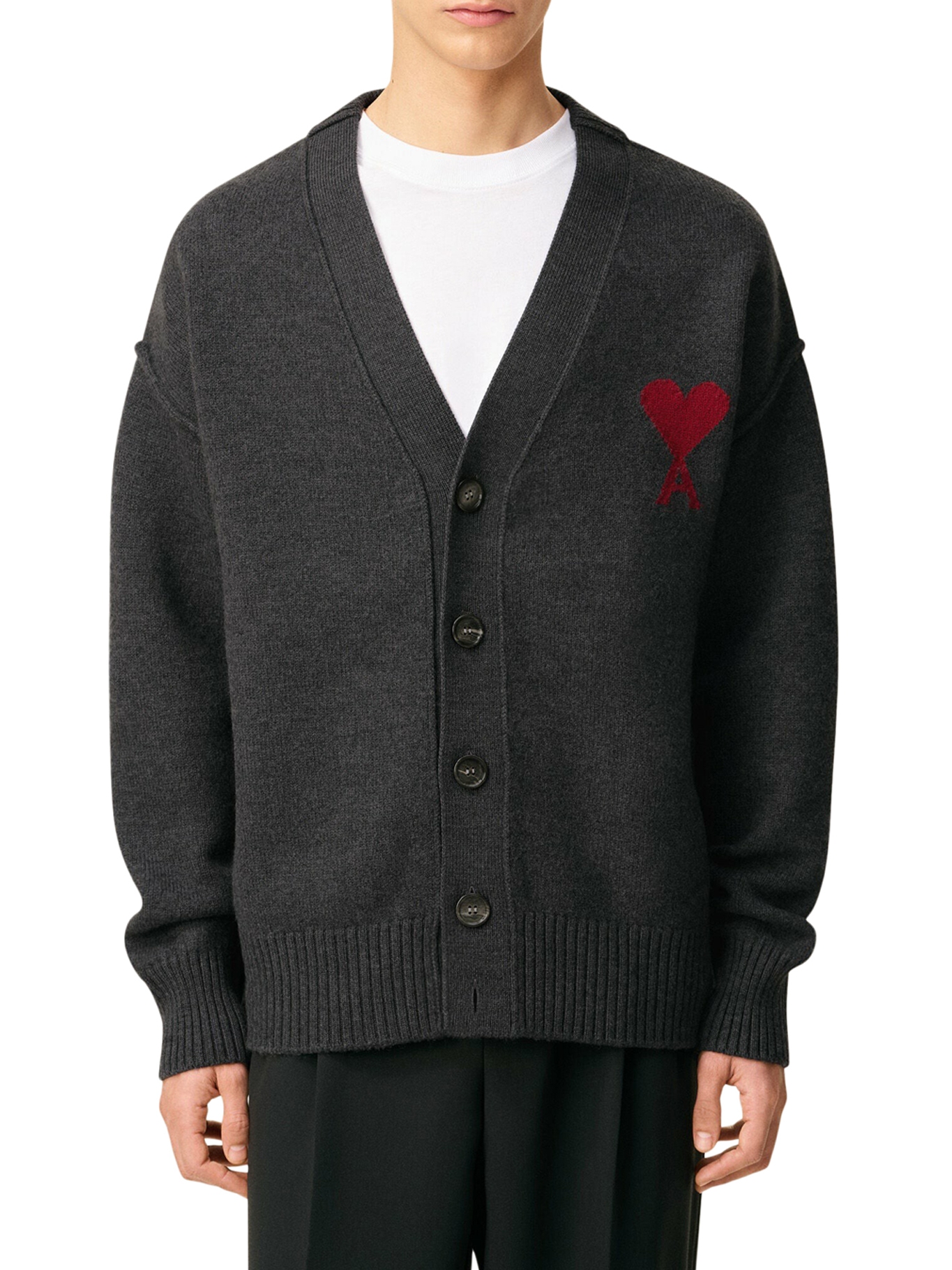 [Ami Paris] Knitwear FW26 UKC367018084 GRIS CHINE ROUGE