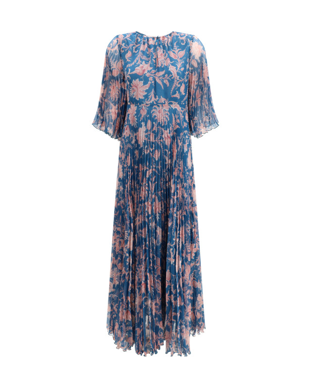 Maxi pleated Dress with flared sleeves