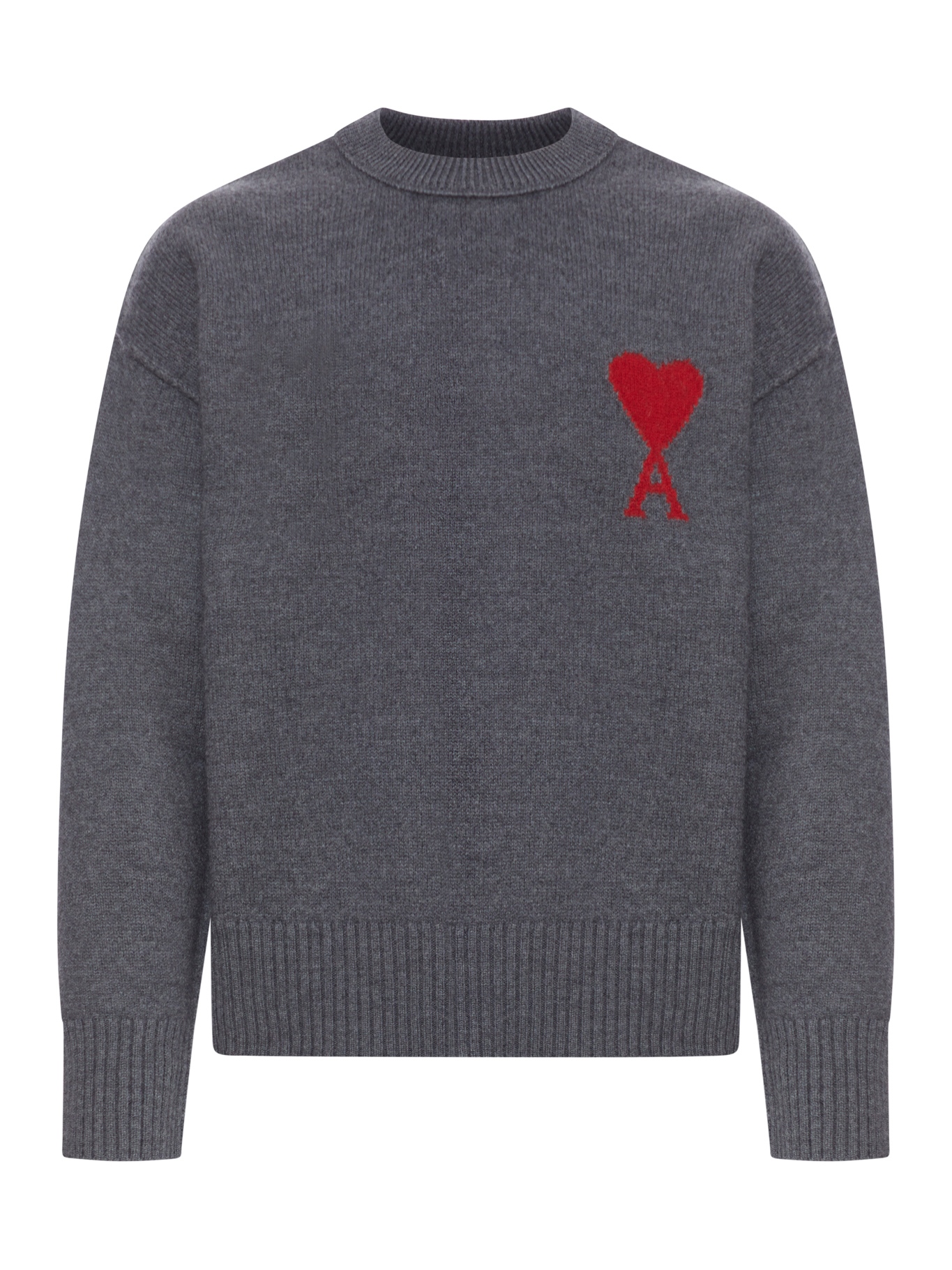 [Ami Paris] Knitwear FW26 UKS838018084 GRIS CHINE   ROUGE