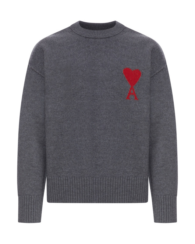 [Ami Paris] Knitwear FW26 UKS838018084 GRIS CHINE   ROUGE